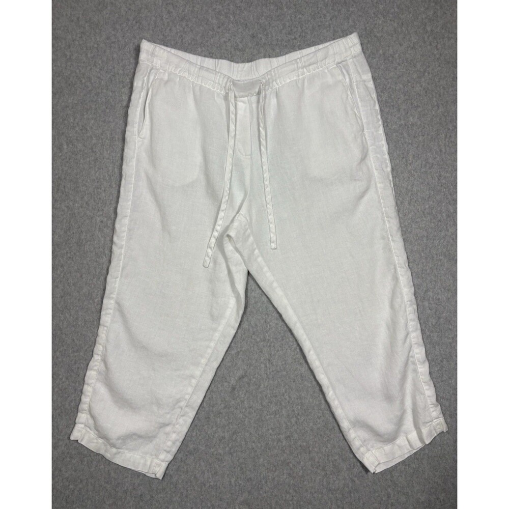 Pure Jill Women’s White Pull On Pants 100% Linen Cuff Hem Size Petite Large